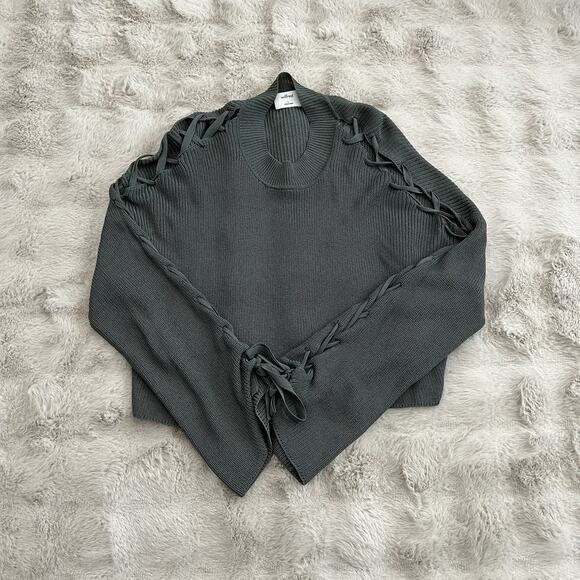 Wilfred Sweater Womens Large Green Knit Open Arm Ties Aritiza Crop - Picture 1 of 13